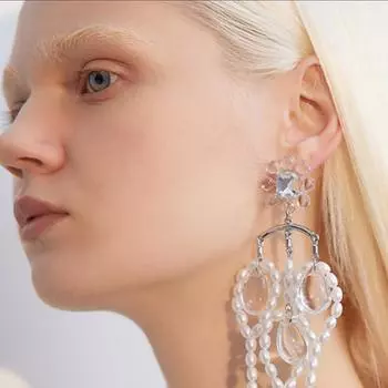 Серьги из серебра 925 пробы, 1 шт., преувеличенные серьги с искусственным жемчугом и кристаллами, вечерние серьги для женщин, модные украшения (5 шт. доставки) бронзовый