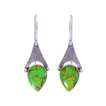 Серьги из серебра 925 пробы цвета меди и бирюзы V9668, зеленые серьги, серьги в форме груши, подарок на День святого Валентина, подарок для нее, подарок на день рождения, ювелирное изделие ручной работы