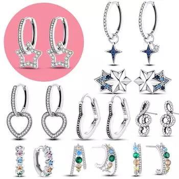 Серьги из серебра 925 пробы для женщин, серьги с цветочным принтом в форме сердца, циркониевые серьги с цветными кристаллами, модные серьги-гвоздики с геометрическим кругом