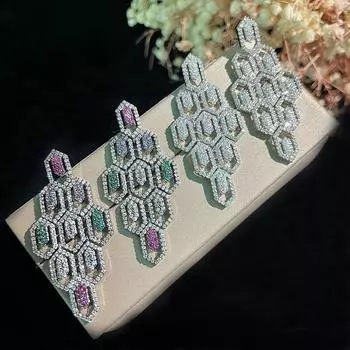 Серьги из серебра 925 пробы, медные микроинкрустированные шестиугольными полыми бриллиантами в европейском и американском стиле, серебряные иглы 925 пробы белый