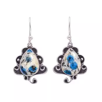 Серьги из серебра 925 пробы, Пакистан, с синим азуритом K2 V9827, серьга серого и синего цвета, серьга в форме груши, подарок на День святого Валентина, подарок для нее, подарок на день рождения, Хан