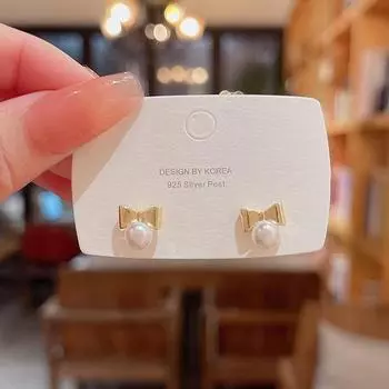 Серьги из серебра 925 пробы с жемчугом в виде бантика - Простые, Модные, Универсальные для женщин и студенток null золотой