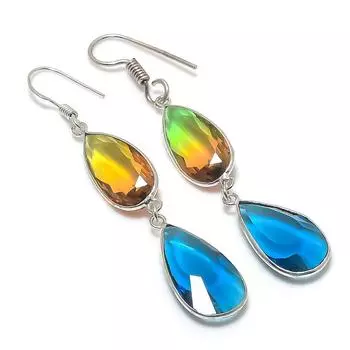 Серьги из серебра 925 пробы с натуральным лондонским голубым топазом и турмалином, 2,80 дюйма U0g91