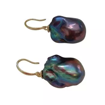 Серьги из серебра 925 пробы с черным барочным жемчугом Кеши, серьги из 100% пресноводного жемчуга с красивым серебряным крючком 925 пробы, большая барочная жемчужина 14-17 мм