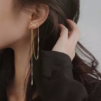 Серьги из серебра 925 пробы с длинными кисточками и инкрустацией крестом для женщин, модные ювелирные изделия, подарки, аксессуары