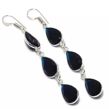 Серьги из серебра 925 пробы с натуральным лондонским голубым топазом 2,96 дюйма M9S77