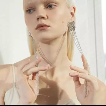 Серьги из серебра 925 пробы с искусственными стразами и длинными кисточками для свадебной вечеринки, модные ювелирные изделия для женщин (5 шт. бесплатной доставки) бронзовый