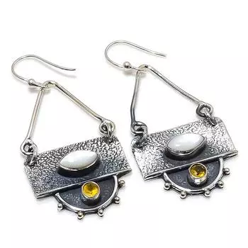 Серьги из серебра 925 пробы с перламутром и цитрином, ручная работа, 2,17 дюйма JCE481-65