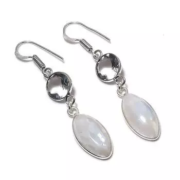 Серьги из серебра 925 пробы с натуральным лунным камнем, топазом 2,21 дюйма k6F04