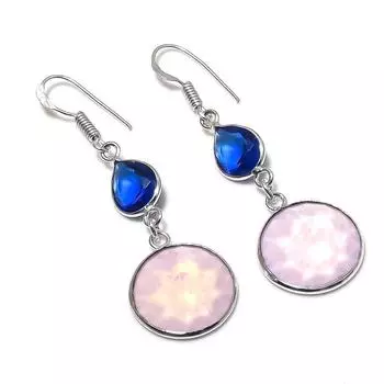 Серьги из серебра 925 пробы с натуральным молочным опалом и топазом 2,17 дюйма l6n19