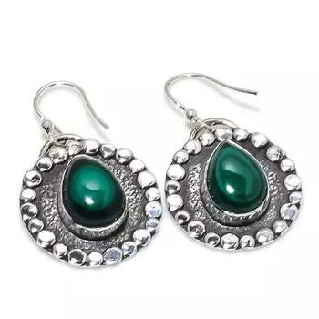 Серьги из серебра 925 пробы с драгоценным камнем малахитом ручной работы 1,38 дюйма JCE481-6