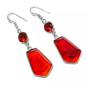 Серьги из серебра 925 пробы с натуральным гранатом, ручная работа, 2,56 дюйма, c3u17