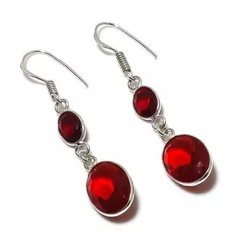 Серьги из серебра 925 пробы с натуральным гранатом, ручной работы, 1,97 дюйма, W2e88