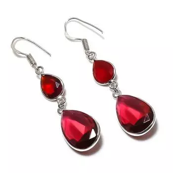 Серьги из серебра 925 пробы с натуральным гранатом ручной работы 2,21 дюйма L7s71