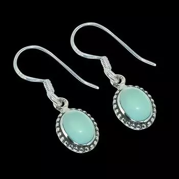 Серьги из серебра 925 пробы с натуральным аквамариновым халцедоном ручной работы 1,25 дюйма y9I25