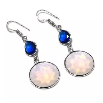 Серьги из серебра 925 пробы с натуральным молочным опалом и топазом 2,25 дюйма l3o56