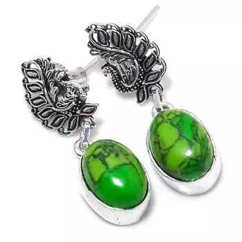 Серьги из серебра 925 пробы с натуральным медно-бирюзовым драгоценным камнем 1,38 дюйма H4p56