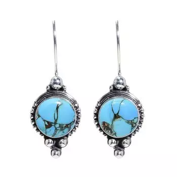 Серьги из серебра 925 пробы с медно-голубой бирюзой V6871, синие серьги, круглые серьги, подарок на День святого Валентина, подарок для нее, подарок на день рождения, украшение ручной работы