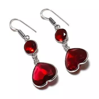 Серьги из серебра 925 пробы с натуральным гранатом ручной работы 2,01 дюйма L5O76