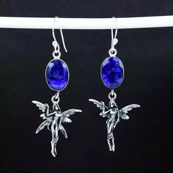 Серьги из серебра 925 пробы с синим сапфиром, серьги-подвески из стерлингового серебра, серьги в стиле бохо из серебра, подарки на день рождения, подарки для нее 2.95 синий