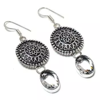 Серьги из серебра 925 пробы с натуральным белым топазом ручной работы 2,32 дюйма B7m79