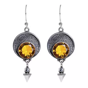 Серьги из серебра 925 пробы с цитрином V6838, желтые серьги, круглые серьги, подарок на День святого Валентина, подарок для нее, подарок на день рождения, украшения ручной работы, серебро J