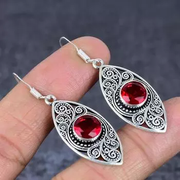 Серьги из серебра 925 пробы с натуральным мозамбикским гранатом 1,97 дюйма N0s29