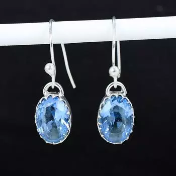 Серьги из серебра 925 пробы с аквамарином, серьги-подвески из серебра в стиле бохо, подарки на День благодарения, подарки для нее 2.16 синий