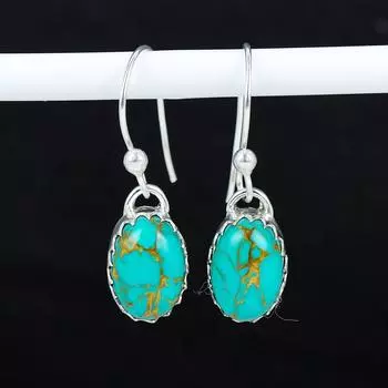 Серьги из серебра 925 пробы с бирюзовым камнем, серьги-подвески из серебра в стиле бохо, подарки для вечеринок, подарки для нее 2.16 синий