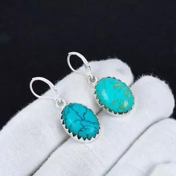 Серьги из серебра 925 пробы с бирюзовым камнем, серьги-подвески из серебра в стиле бохо, подарки для ватки, подарки для нее 2.16 синий