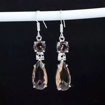 Серьги из серебра 925 пробы с драгоценными камнями морганит, серьги-подвески из серебра в стиле бохо, подарки для ваты, подарки для нее 2.95 оранжевый