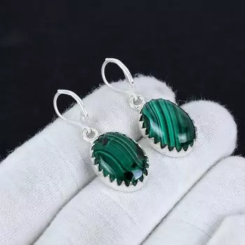 Серьги из серебра 925 пробы с натуральным малахитом, серьги-подвески из серебра в стиле бохо, подарки для ваты, подарки для нее 2.16 зелёный