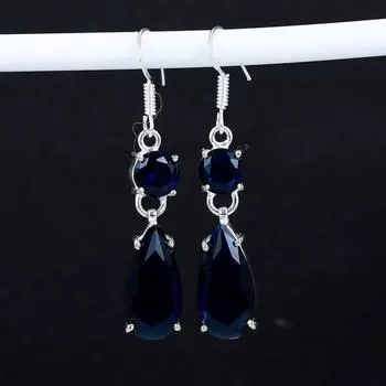 Серьги из серебра 925 пробы с синим сапфиром, серьги-подвески из стерлингового серебра, серьги в стиле бохо из серебра, подарки на день рождения, подарки для нее 2.95 фиолетовый
