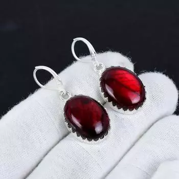 Серьги из серебра 925 пробы с красным лабрадоритом, серьги-подвески из серебра в стиле бохо, подарки на День благодарения, подарки для нее 2.16 красный