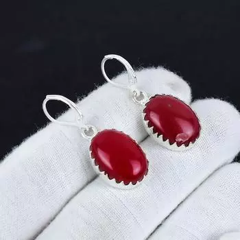 Серьги из серебра 925 пробы с красным кораллом, висячие серьги из серебра в стиле бохо, подарки на День матери, подарки для нее 2.16 красный
