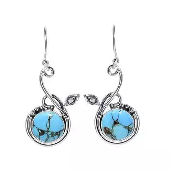 Серьги из серебра 925 пробы с медно-голубой бирюзой V7015, синие серьги, круглые серьги, подарок на День святого Валентина, подарок для нее, подарок на день рождения, украшение ручной работы
