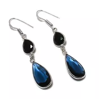 Серьги из серебра 925 пробы с натуральным голубым топазом и шпинелью 2,29 дюйма S6a59