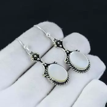 Серьги из серебра 925 пробы с перламутровым камнем, серьги-подвески из серебра в стиле бохо, подарки на День святого Валентина, подарки для нее 2.16 белый