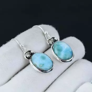 Серьги из серебра 925 пробы с драгоценными камнями Ларимар, серьги-подвески из серебра в стиле бохо, подарки на День святого Валентина, подарки для нее 2.16 синий