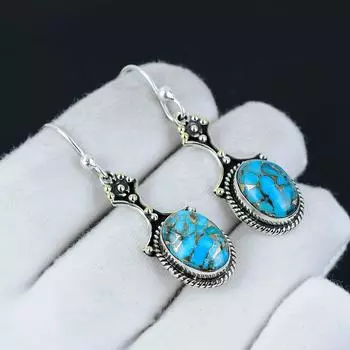 Серьги из серебра 925 пробы с медным и бирюзовым оттенком, серьги-подвески из серебра в стиле бохо, подарки на День святого Валентина, подарки для нее 2.16 синий