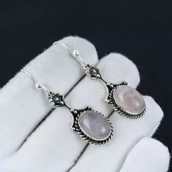 Серьги из серебра 925 пробы с розовым кварцем, висячие серьги из серебра в стиле бохо, подарки на День святого Валентина, подарки для нее 2.16 розовый