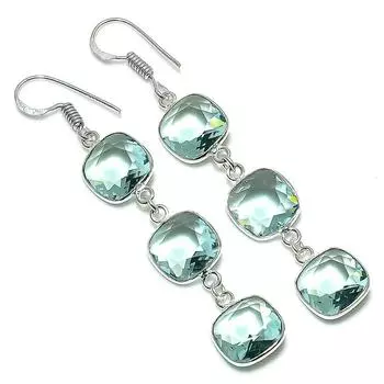 Серьги из серебра 925 пробы с голубым топазом Swiss Blue Gemstone, ручная работа, 2,48 дюйма, a7d29