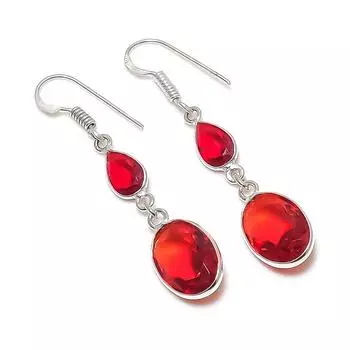 Серьги из серебра 925 пробы с натуральным мозамбикским гранатом 1,85 дюйма c6R29