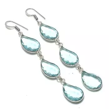 Серьги из серебра 925 пробы с зеленым аметистом, ручная работа, 3,39 дюйма O5f74