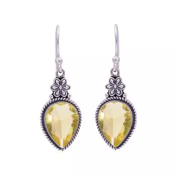 Серьги из серебра 925 пробы с лимонным кварцем V9621, Серьги с лимоном, Серьги с грушами, Подарок на День святого Валентина, Подарок для нее, Подарок на день рождения, Украшения ручной работы, Серебро