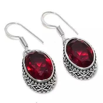 Серьги из серебра 925 пробы с натуральным мозамбикским гранатом 1,42 дюйма u3f01