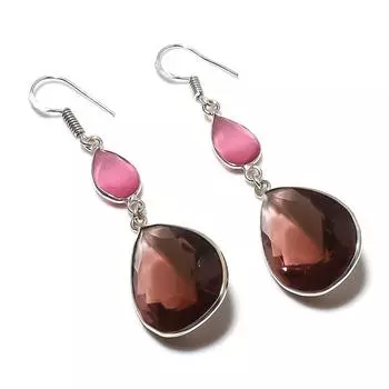 Серьги из серебра 925 пробы с натуральным дымчатым топазом и халцедоном 2,56 дюйма U5Z22