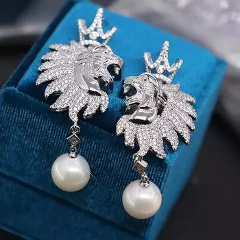 Серьги из серебра 925 пробы с иглами, новый дизайн, серьги со львом для женщин, роскошные женские блестящие серьги с короной из кубического циркония, серьги со львом, женские ювелирные изделия золотой