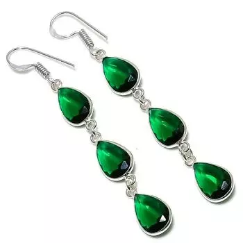 Серьги из серебра 925 пробы с хромдиопсидом, ручная работа, 2,72 дюйма, g5A98