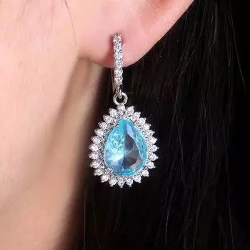 Серьги из серебра 925 пробы с синим овальным цирконием и драгоценными камнями для женщин, элегантные ювелирные украшения, женские праздничные серьги-капли, оптовый подарок